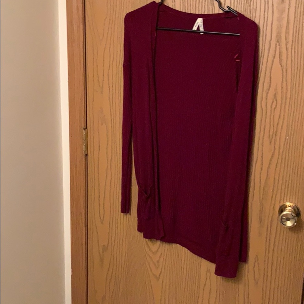 Red long cardigan with pockets